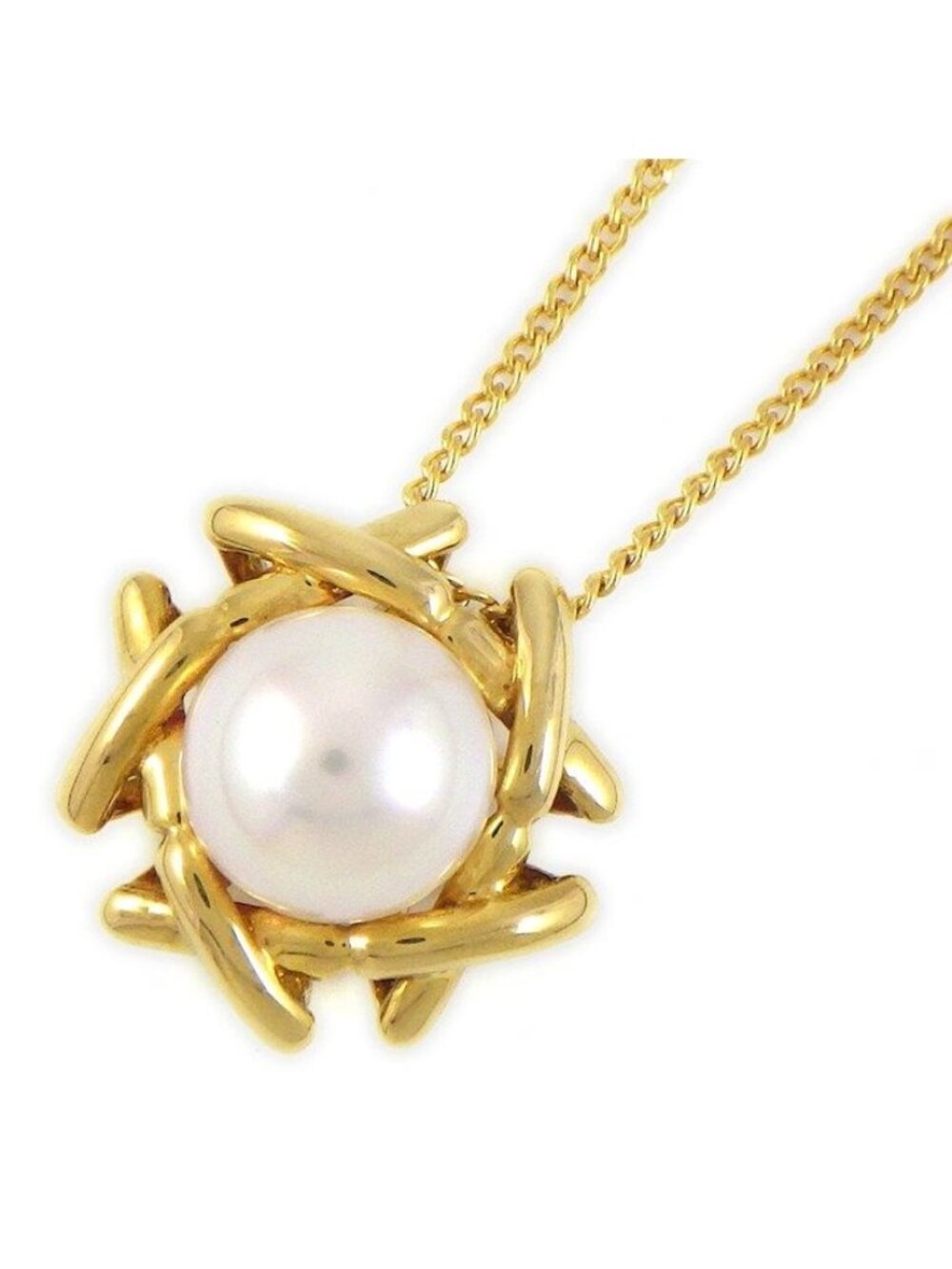 Tiffany & Co Necklace Kiss Around Pearl 7.0 Bead 18k Yellow Gold